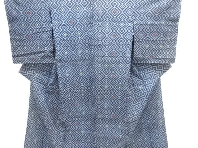 JAPANESE KIMONO / ANTIQUE COTTON AUTHENTIC KURUME KASURI HANA-BISHI PA